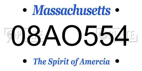 08AO554 Massachusetts License Plate