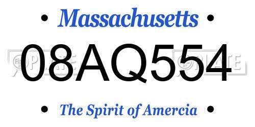 08AQ554 Massachusetts License Plate