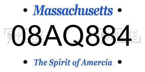 08AQ884 Massachusetts License Plate