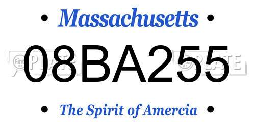 08BA255 Massachusetts License Plate