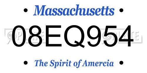 08EQ954 Massachusetts License Plate