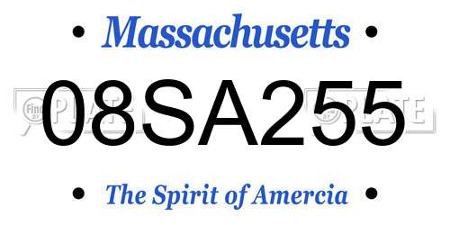08SA255 Massachusetts License Plate