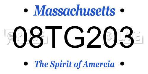 08TG203 Massachusetts License Plate