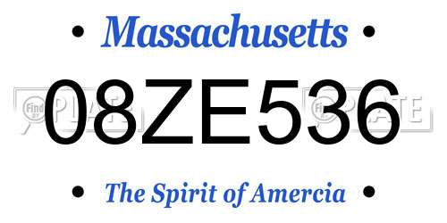 08ZE536 Massachusetts License Plate