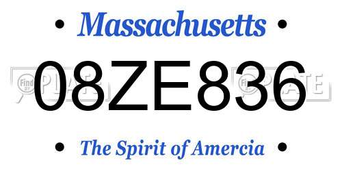 08ZE836 Massachusetts License Plate