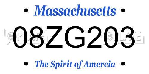 08ZG203 Massachusetts License Plate