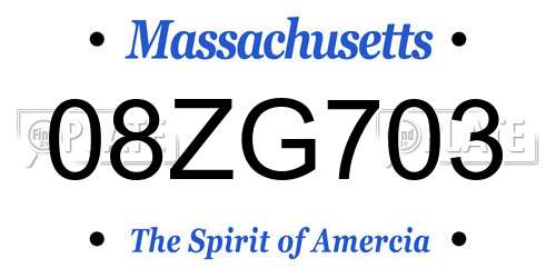 08ZG703 Massachusetts License Plate