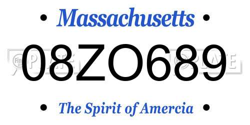08ZO689 Massachusetts License Plate