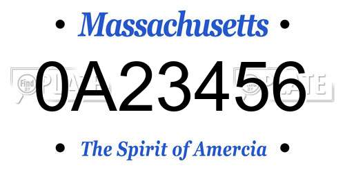 0A23456 Massachusetts License Plate