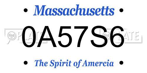 0A57S6 Massachusetts License Plate
