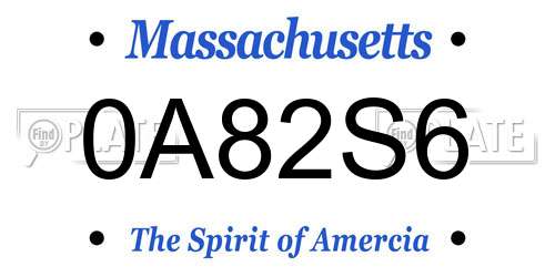 0A82S6 Massachusetts License Plate