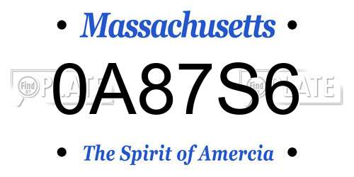0A87S6 Massachusetts License Plate