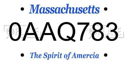 0AAQ783 Massachusetts License Plate