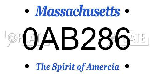 0AB286 Massachusetts License Plate