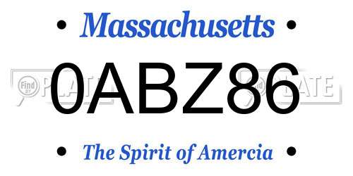 0ABZ86 Massachusetts License Plate