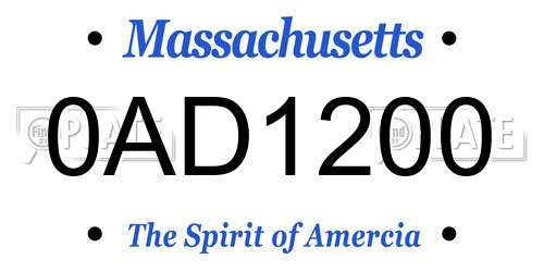 0AD1200 Massachusetts License Plate