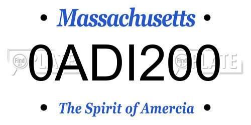 0ADI200 Massachusetts License Plate