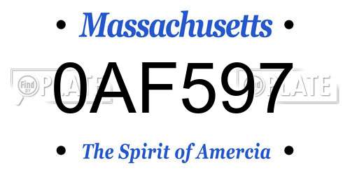 0AF597 Massachusetts License Plate
