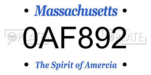 0AF892 Massachusetts License Plate