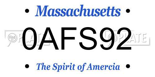 0AFS92 Massachusetts License Plate