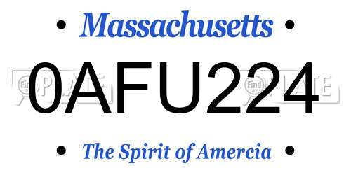0AFU224 Massachusetts License Plate