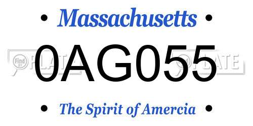 0AG055 Massachusetts License Plate