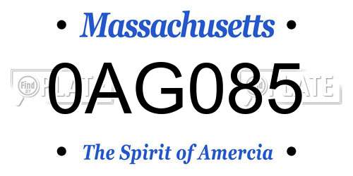 0AG085 Massachusetts License Plate