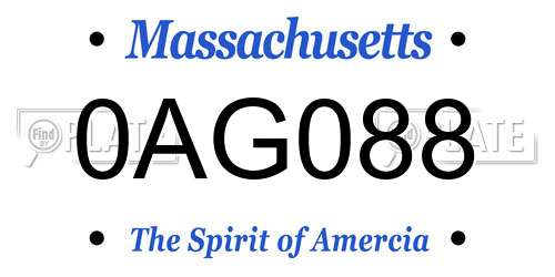 0AG088 Massachusetts License Plate