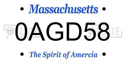 0AGD58 Massachusetts License Plate