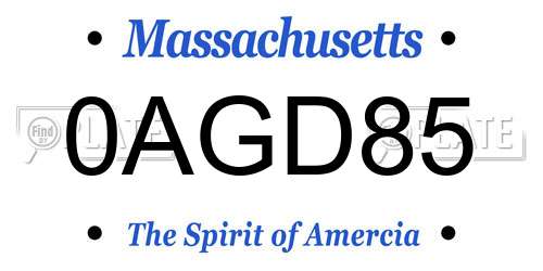 0AGD85 Massachusetts License Plate