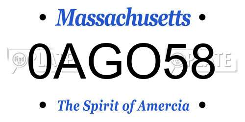 0AGO58 Massachusetts License Plate