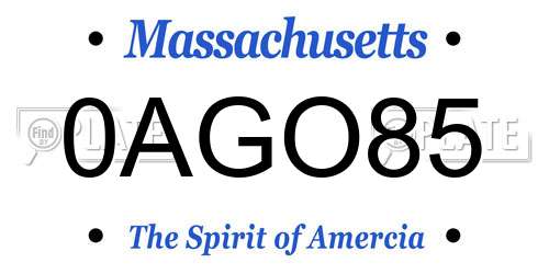 0AGO85 Massachusetts License Plate