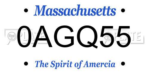 0AGQ55 Massachusetts License Plate