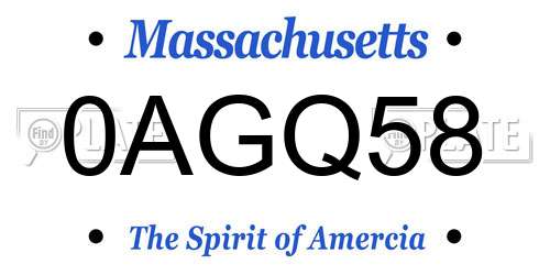 0AGQ58 Massachusetts License Plate