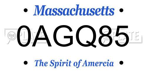 0AGQ85 Massachusetts License Plate