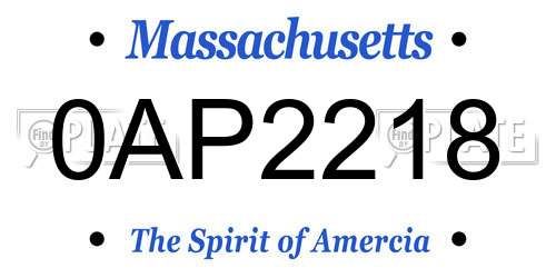 0AP2218 Massachusetts License Plate