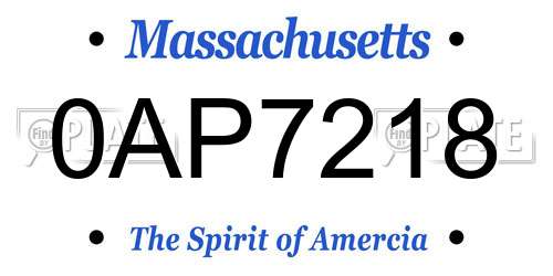 0AP7218 Massachusetts License Plate