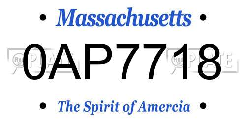 0AP7718 Massachusetts License Plate