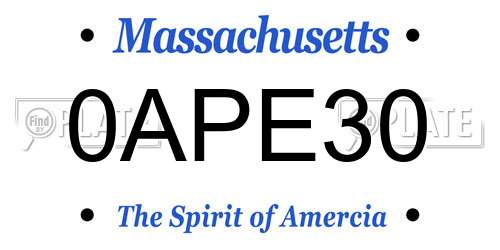 0APE30 Massachusetts License Plate