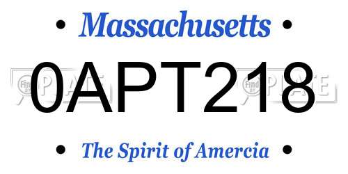 0APT218 Massachusetts License Plate