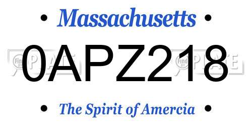 0APZ218 Massachusetts License Plate