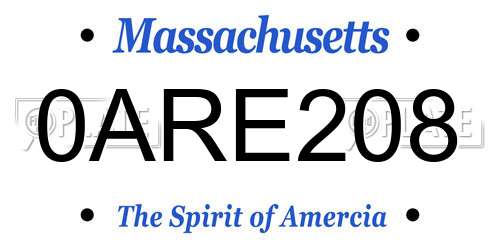 0ARE208 Massachusetts License Plate