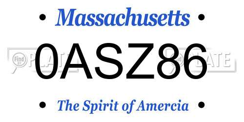 0ASZ86 Massachusetts License Plate
