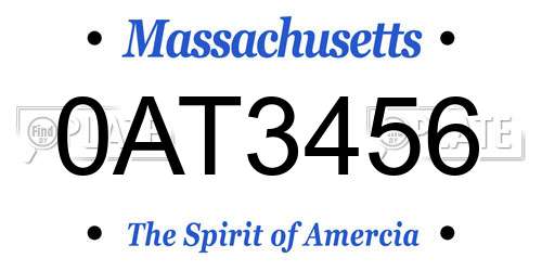 0AT3456 Massachusetts License Plate
