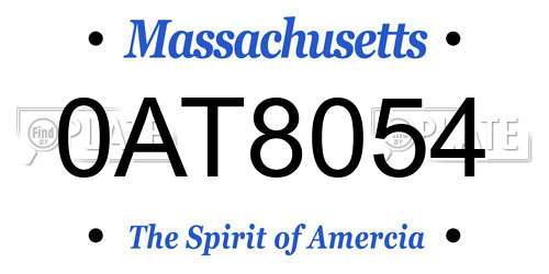 0AT8054 Massachusetts License Plate