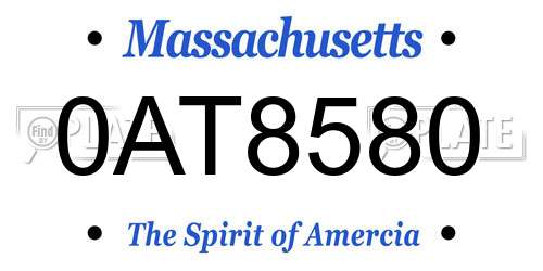 0AT8580 Massachusetts License Plate