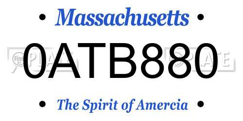 0ATB880 Massachusetts License Plate