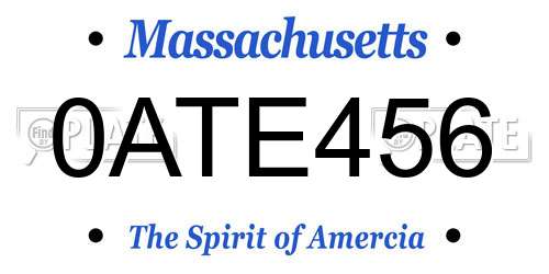 0ATE456 Massachusetts License Plate