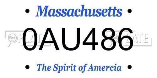 0AU486 Massachusetts License Plate