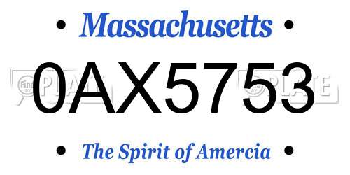 0AX5753 Massachusetts License Plate